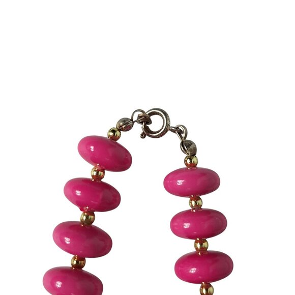 Vintage Pink Beaded Necklace Oval Glossy Beads Gold Spacers Retro Jewelry - Picture 3 of 4